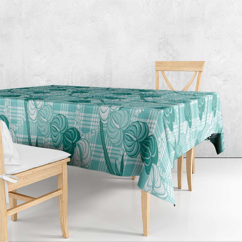 Anthurium Pikake Ti Leaf Palaka Tablecloth Turquoise Version LT01 - Polynesian Pride