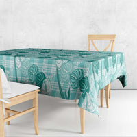 Anthurium Pikake Ti Leaf Palaka Tablecloth Turquoise Version LT01 - Polynesian Pride