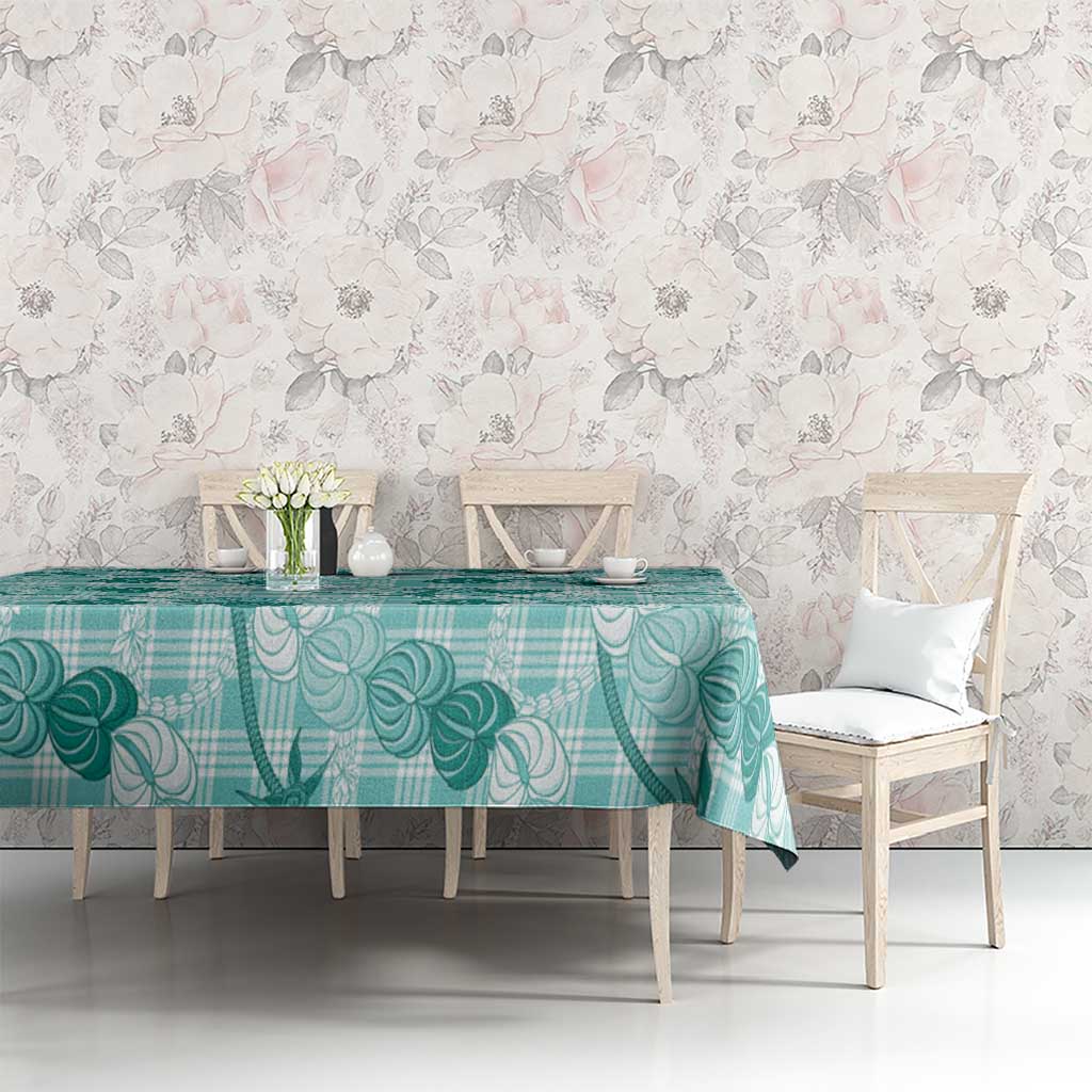 Anthurium Pikake Ti Leaf Palaka Tablecloth Turquoise Version LT01 - Polynesian Pride