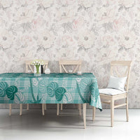 Anthurium Pikake Ti Leaf Palaka Tablecloth Turquoise Version LT01 - Polynesian Pride