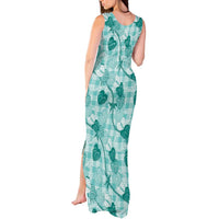 Anthurium Pikake Ti Leaf Palaka Tank Maxi Dress Turquoise Version LT01 - Polynesian Pride
