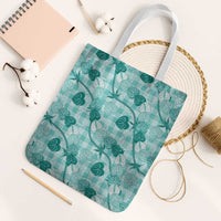 Anthurium Pikake Ti Leaf Palaka Tote Bag Turquoise Version LT01 White Strap One Size Turquoise - Polynesian Pride