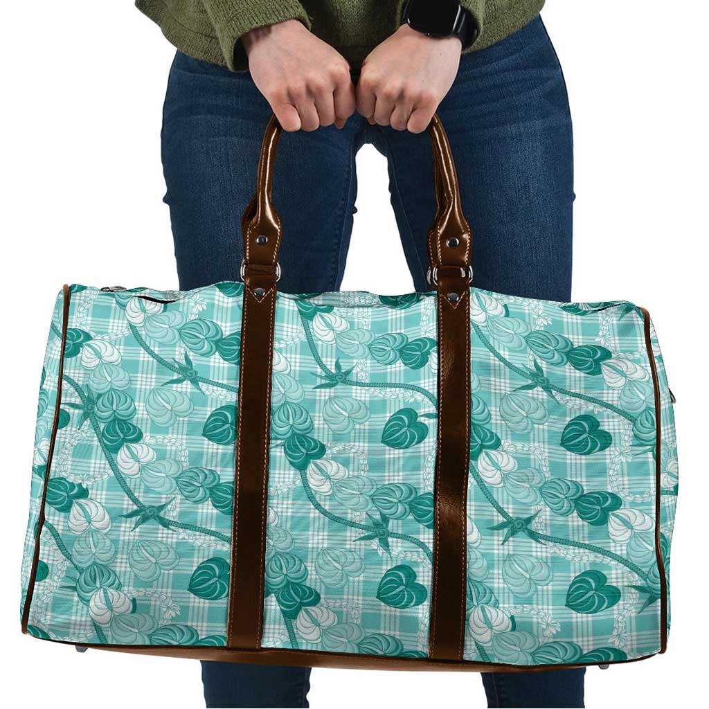 Anthurium Pikake Ti Leaf Palaka Travel Bag Turquoise Version LT01 Turquoise - Polynesian Pride