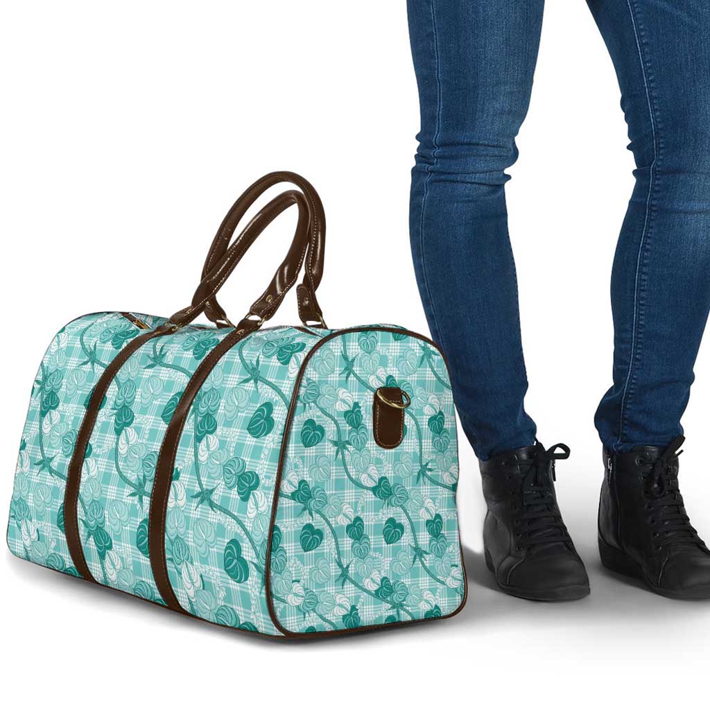 Anthurium Pikake Ti Leaf Palaka Travel Bag Turquoise Version LT01 - Polynesian Pride