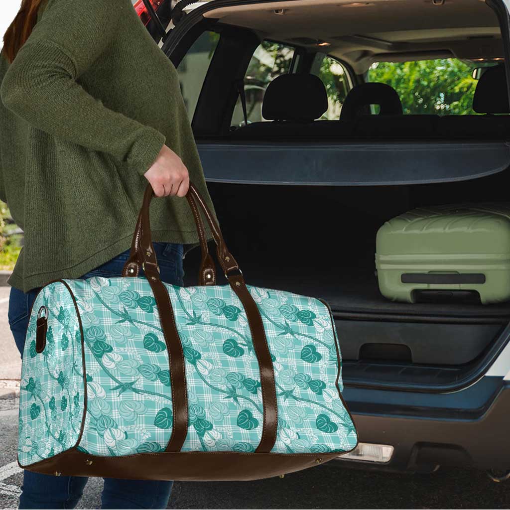 Anthurium Pikake Ti Leaf Palaka Travel Bag Turquoise Version LT01 - Polynesian Pride