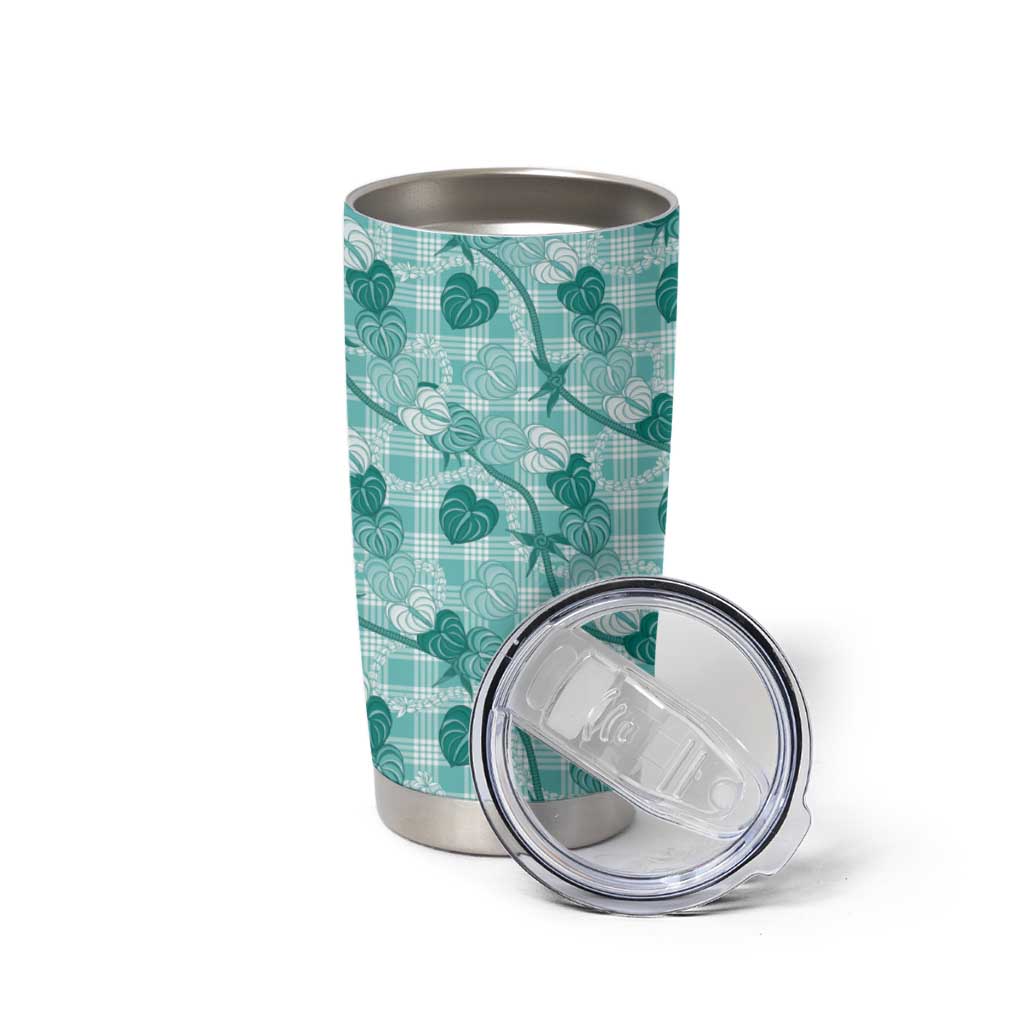 Anthurium Pikake Ti Leaf Palaka Tumbler Cup Turquoise Version LT01 - Polynesian Pride