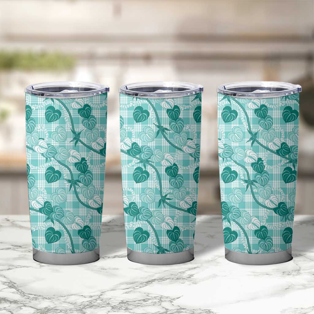 Anthurium Pikake Ti Leaf Palaka Tumbler Cup Turquoise Version LT01 - Polynesian Pride