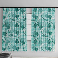 Anthurium Pikake Ti Leaf Palaka Window Curtain Turquoise Version LT01 With Hooks Turquoise - Polynesian Pride