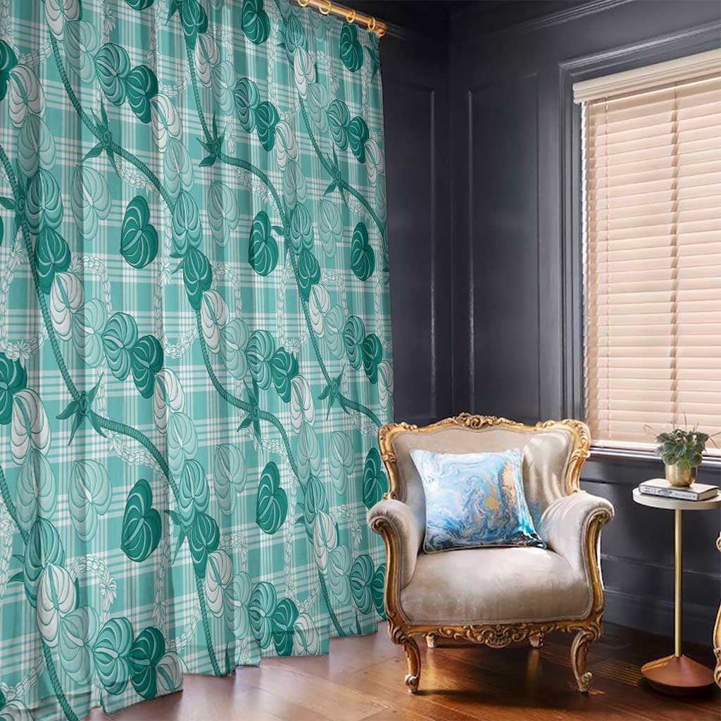 Anthurium Pikake Ti Leaf Palaka Window Curtain Turquoise Version LT01 - Polynesian Pride
