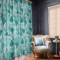 Anthurium Pikake Ti Leaf Palaka Window Curtain Turquoise Version LT01 - Polynesian Pride