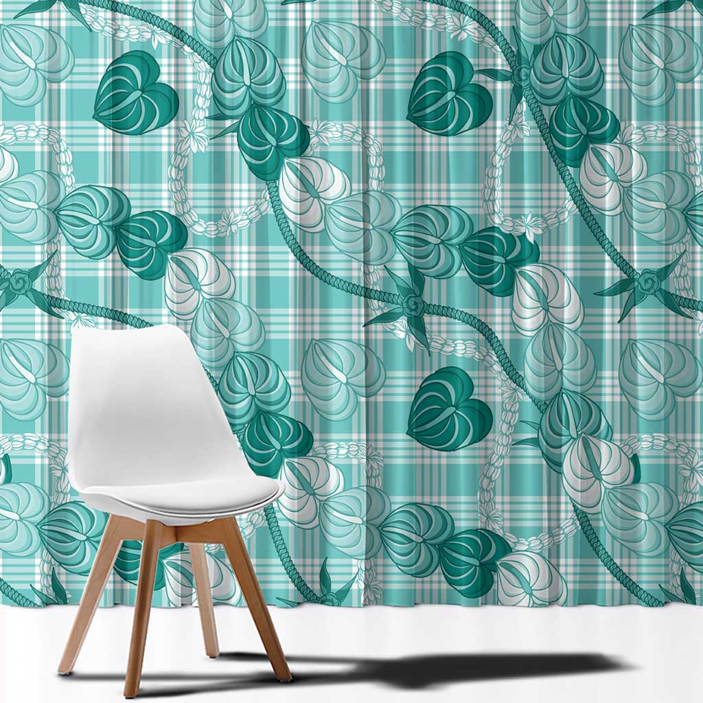 Anthurium Pikake Ti Leaf Palaka Window Curtain Turquoise Version LT01 - Polynesian Pride