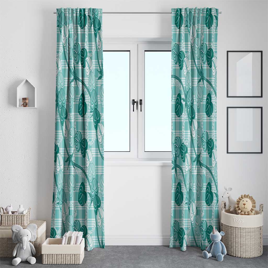 Anthurium Pikake Ti Leaf Palaka Window Curtain Turquoise Version LT01 - Polynesian Pride