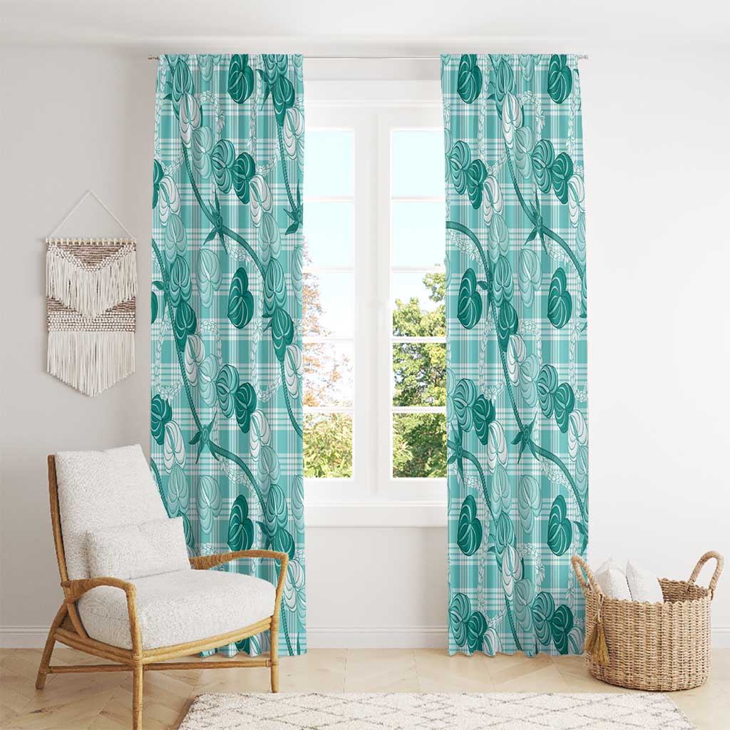 Anthurium Pikake Ti Leaf Palaka Window Curtain Turquoise Version LT01 - Polynesian Pride