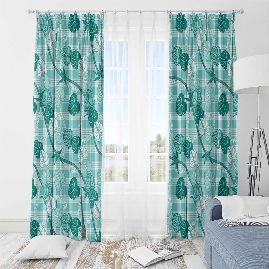 Anthurium Pikake Ti Leaf Palaka Window Curtain Turquoise Version LT01 - Polynesian Pride