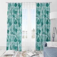 Anthurium Pikake Ti Leaf Palaka Window Curtain Turquoise Version LT01 - Polynesian Pride
