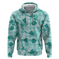 Anthurium Pikake Ti Leaf Palaka Zip Hoodie Turquoise Version LT01 Pullover Hoodie Turquoise - Polynesian Pride