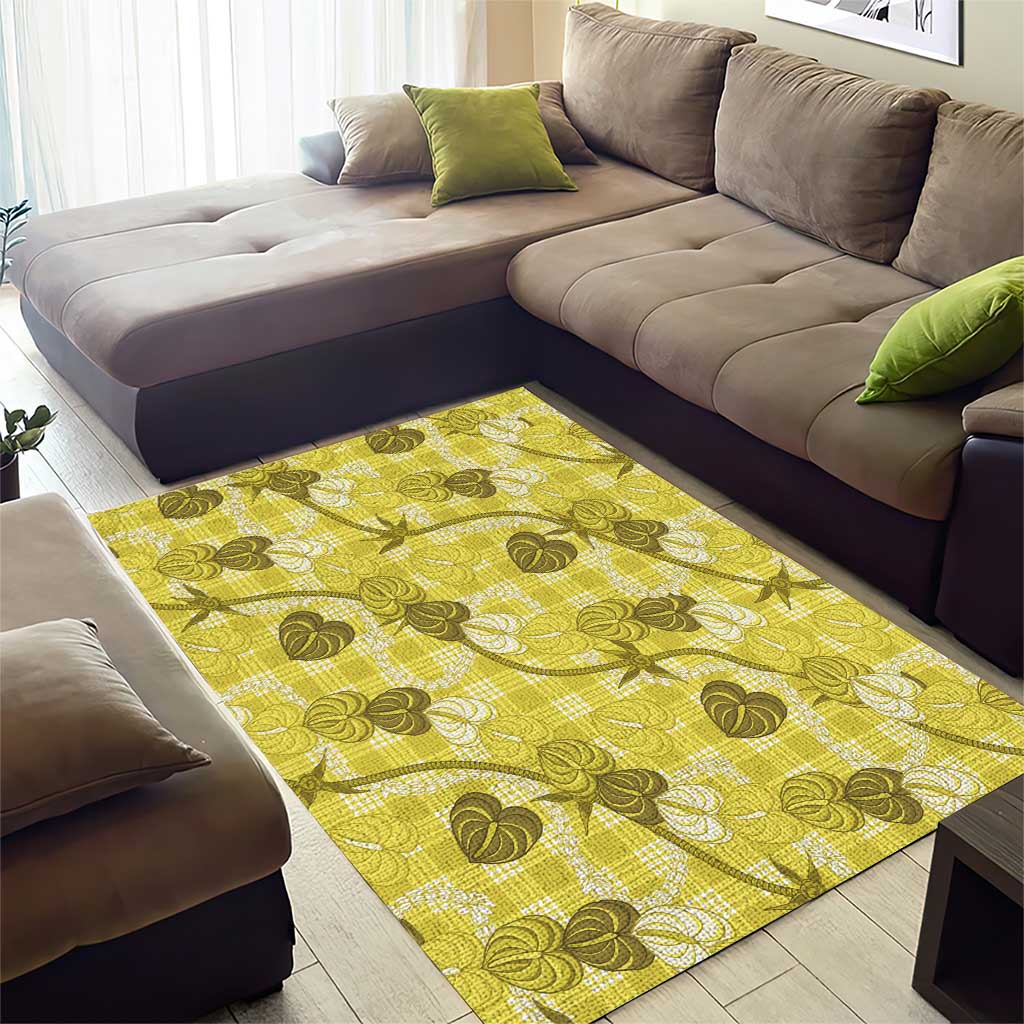 Anthurium Pikake Ti Leaf Palaka Area Rug Yellow Version LT01 - Polynesian Pride