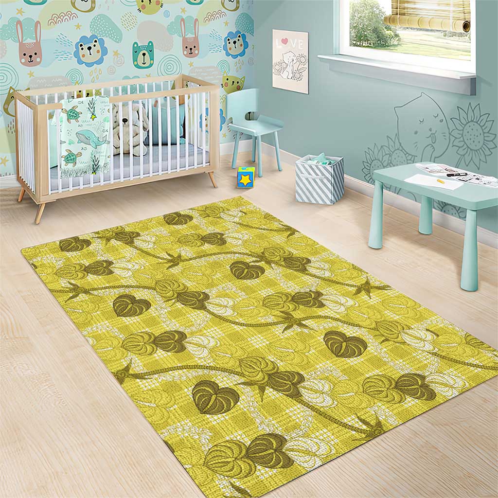 Anthurium Pikake Ti Leaf Palaka Area Rug Yellow Version LT01 - Polynesian Pride
