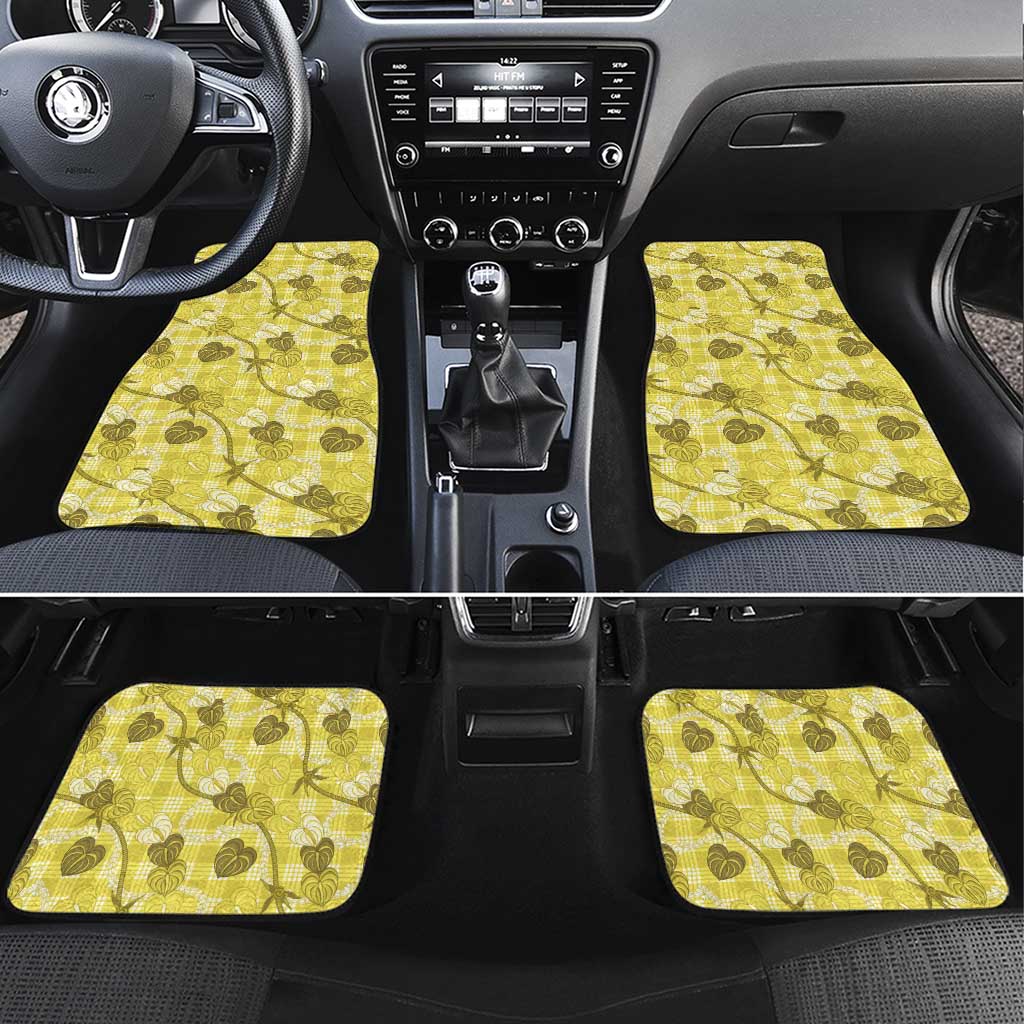 Anthurium Pikake Ti Leaf Palaka Car Mats Yellow Version LT01 Set 4pcs Yellow - Polynesian Pride