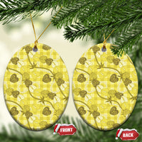 Anthurium Pikake Ti Leaf Palaka Ceramic Ornament Yellow Version LT01 Oval Yellow - Polynesian Pride