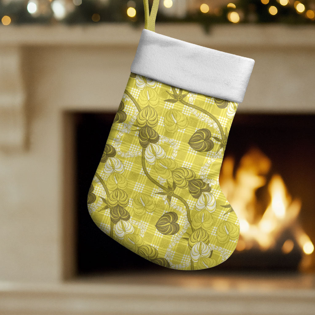 Anthurium Pikake Ti Leaf Palaka Christmas Stocking Yellow Version LT01 Set of 2 Yellow - Polynesian Pride