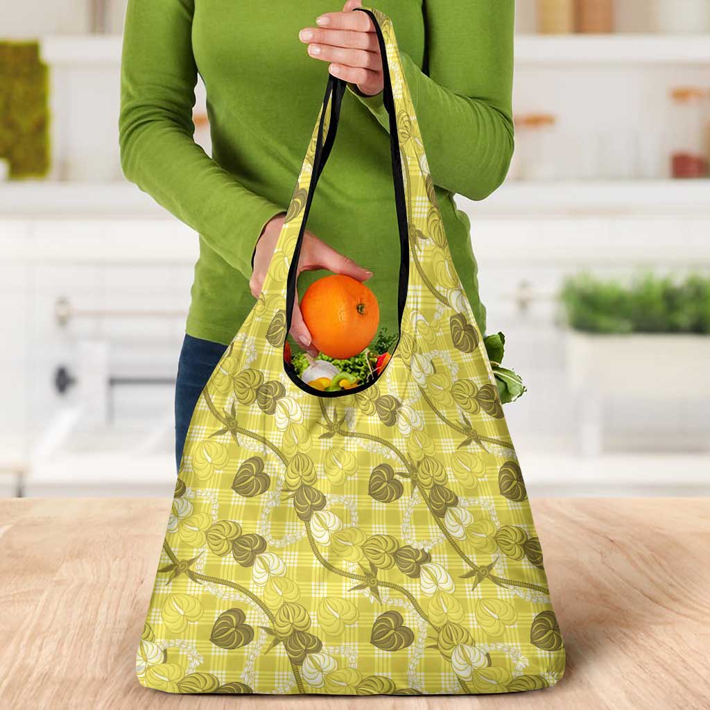 Anthurium Pikake Ti Leaf Palaka Grocery Bag Yellow Version LT01 - Polynesian Pride