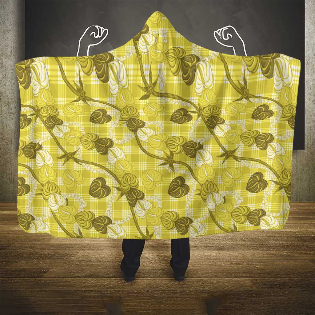 Anthurium Pikake Ti Leaf Palaka Hooded Blanket Yellow Version LT01 - Polynesian Pride