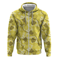 Anthurium Pikake Ti Leaf Palaka Hoodie Yellow Version LT01 Zip Hoodie Yellow - Polynesian Pride