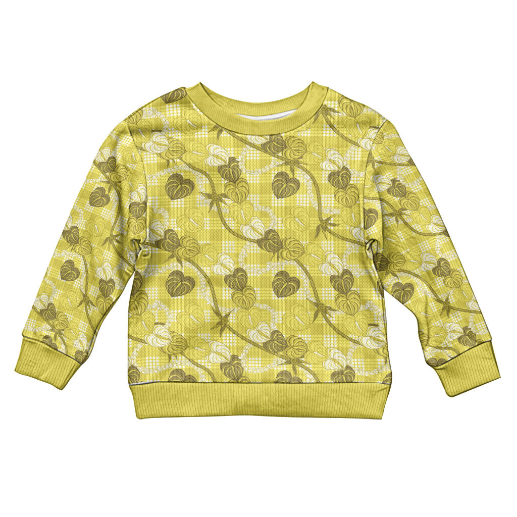Anthurium Pikake Ti Leaf Palaka Kid Ugly Christmas Sweater Yellow Version LT01 Kid Yellow - Polynesian Pride