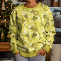 Anthurium Pikake Ti Leaf Palaka Kid Ugly Christmas Sweater Yellow Version LT01 - Polynesian Pride