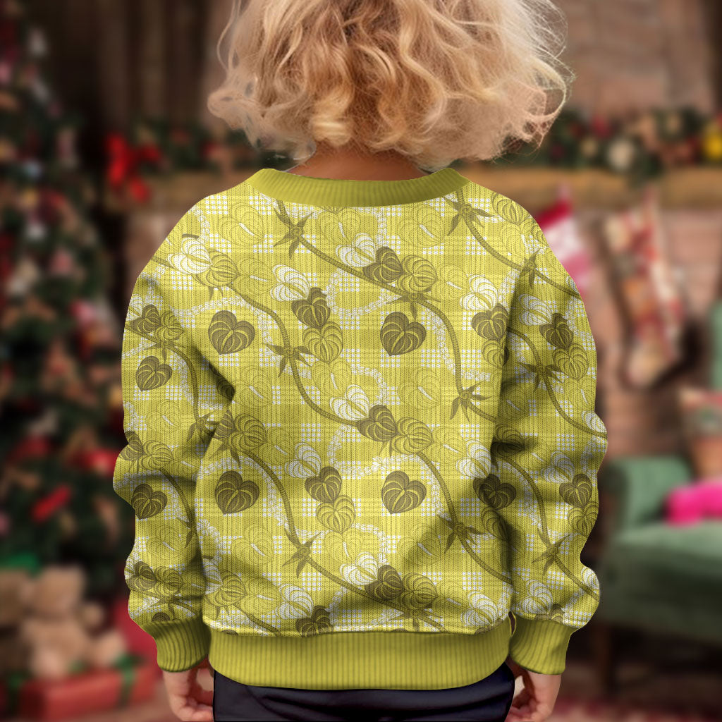 Anthurium Pikake Ti Leaf Palaka Kid Ugly Christmas Sweater Yellow Version LT01 - Polynesian Pride