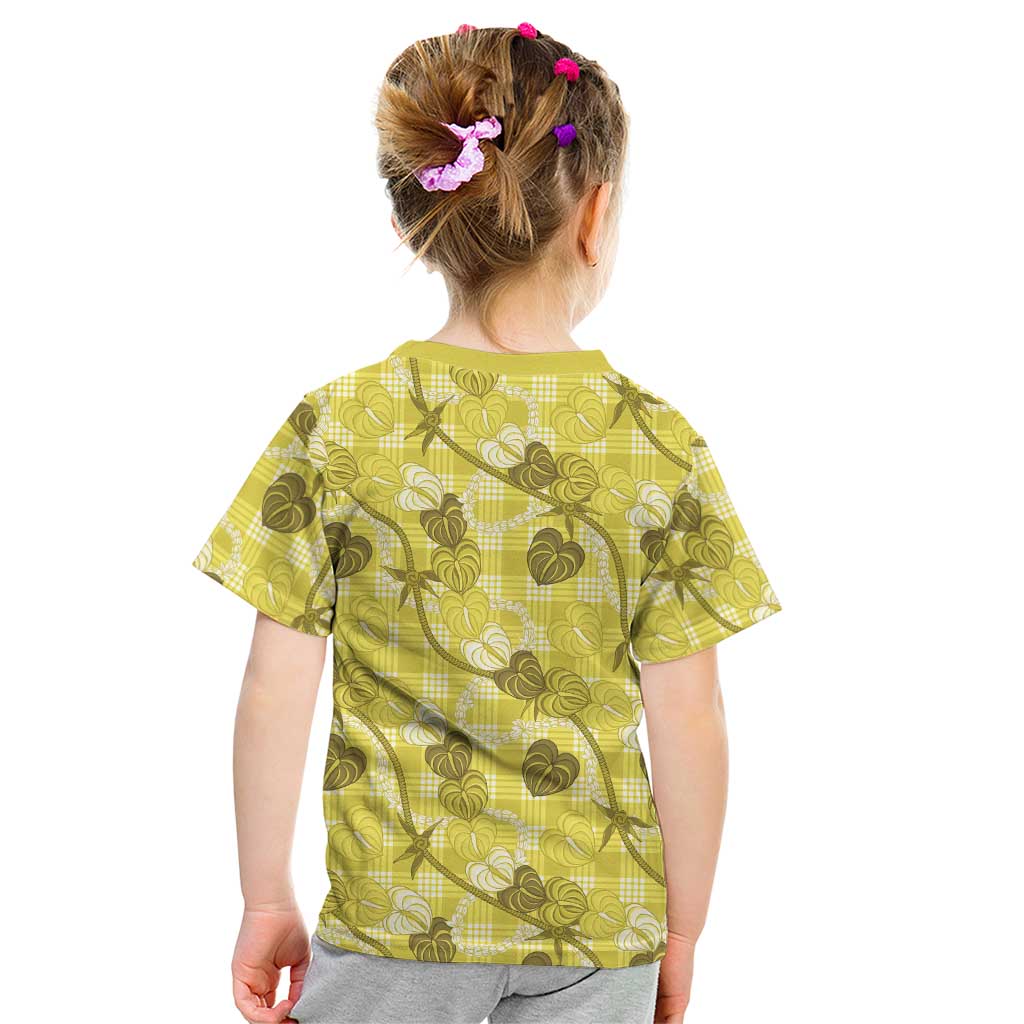 Anthurium Pikake Ti Leaf Palaka Kid T Shirt Yellow Version LT01 - Polynesian Pride