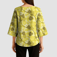 Anthurium Pikake Ti Leaf Palaka Kimono Sleeve Blouse Yellow Version LT01 - Polynesian Pride