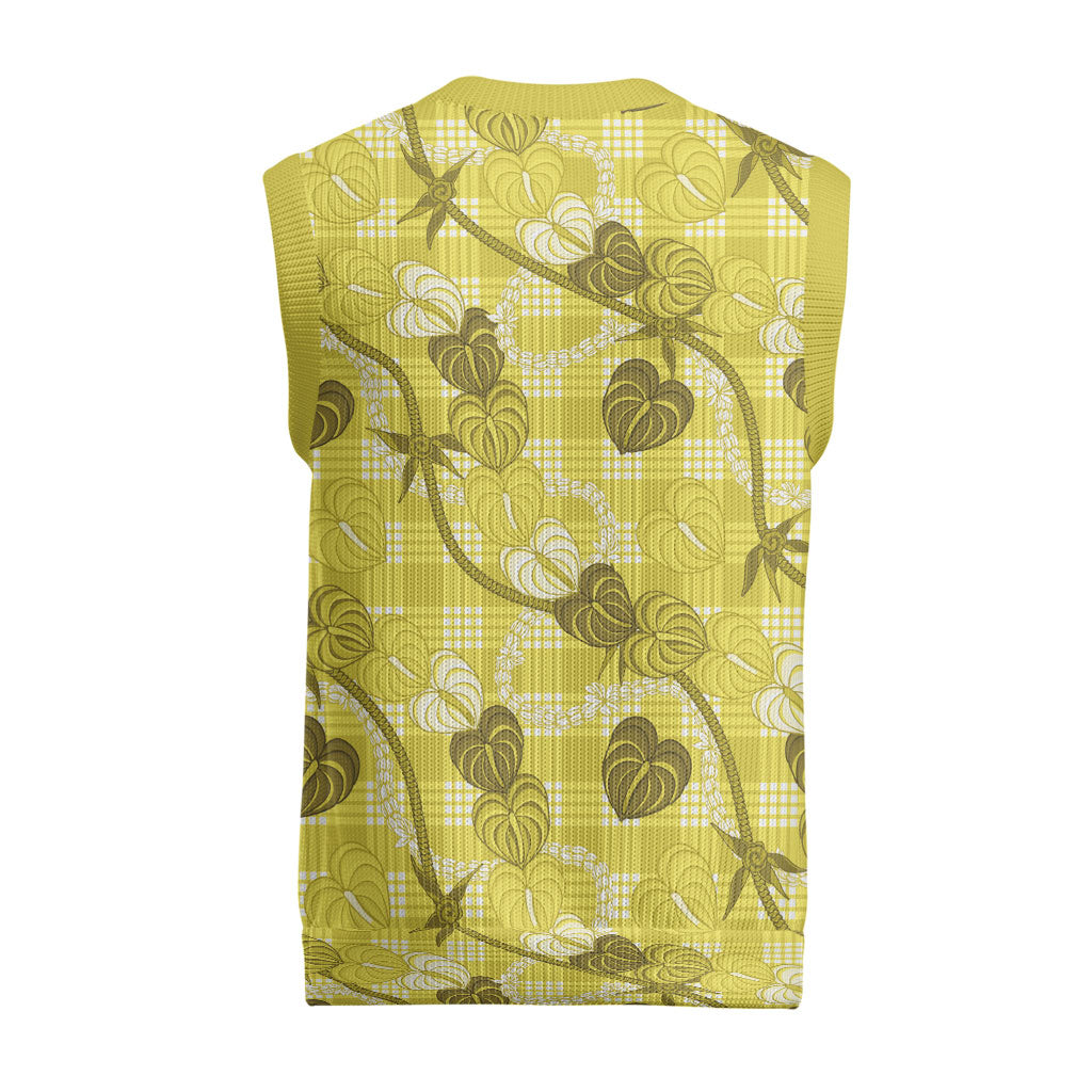 Anthurium Pikake Ti Leaf Palaka Christmas Knitted V-Neck Vest Yellow Version LT01 - Polynesian Pride