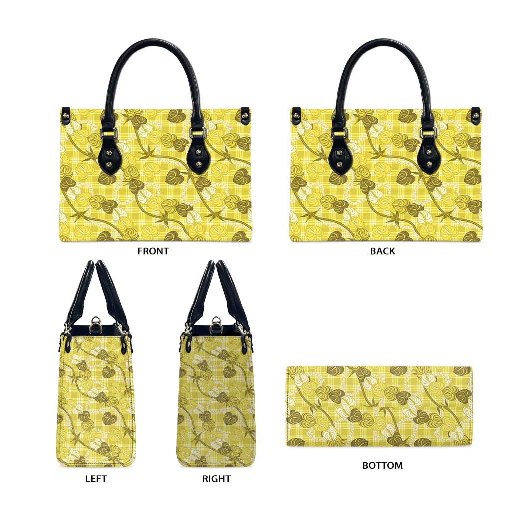 Anthurium Pikake Ti Leaf Palaka Leather Bag Yellow Version LT01 - Polynesian Pride