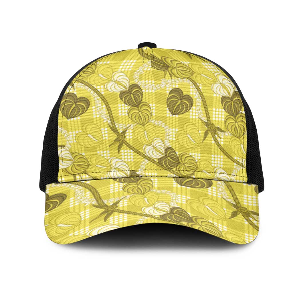 Anthurium Pikake Ti Leaf Palaka Mesh Trucker Cap Yellow Version LT01 One Size Black Yellow - Polynesian Pride