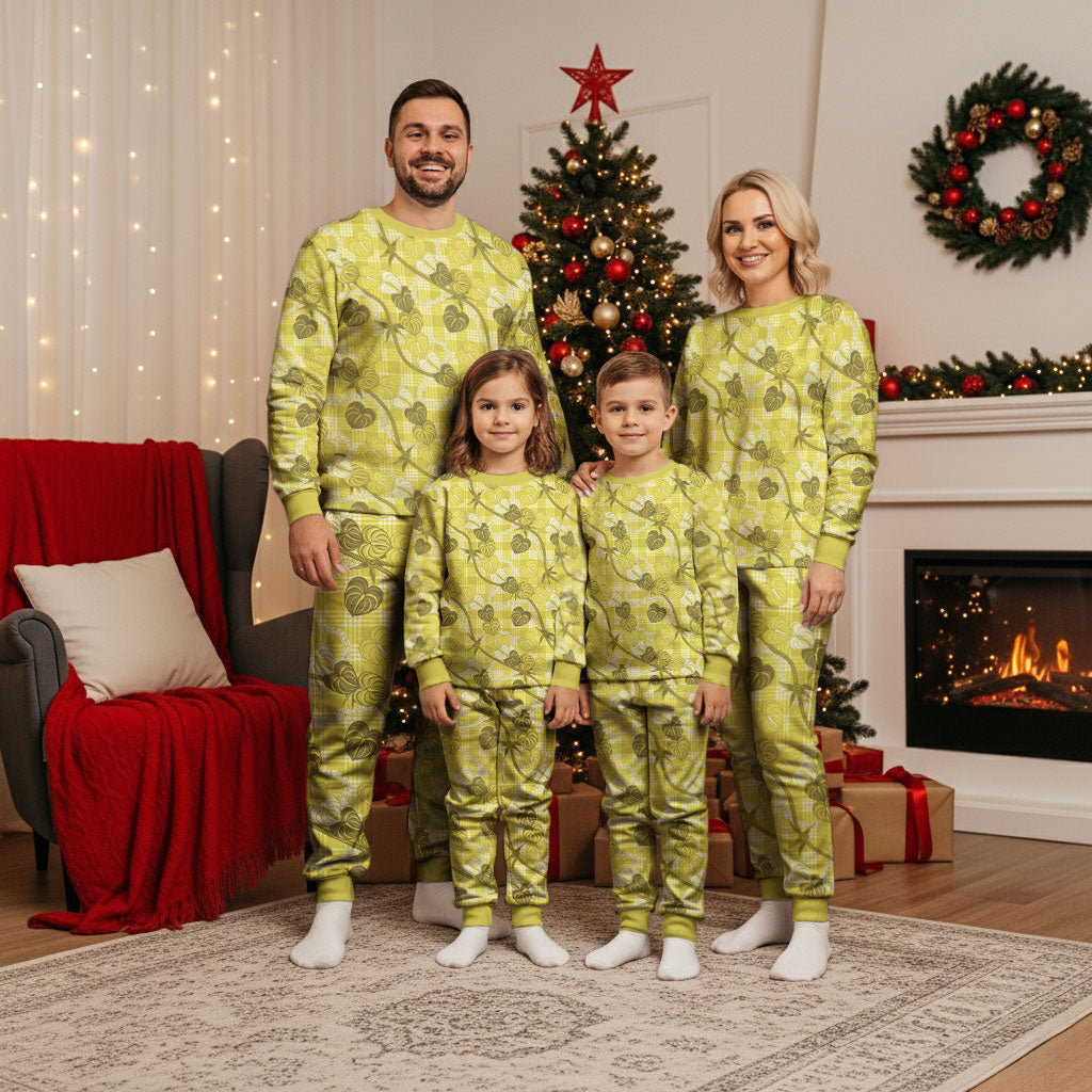 Anthurium Pikake Ti Leaf Palaka Christmas Pajama Set Yellow Version LT01 - Polynesian Pride