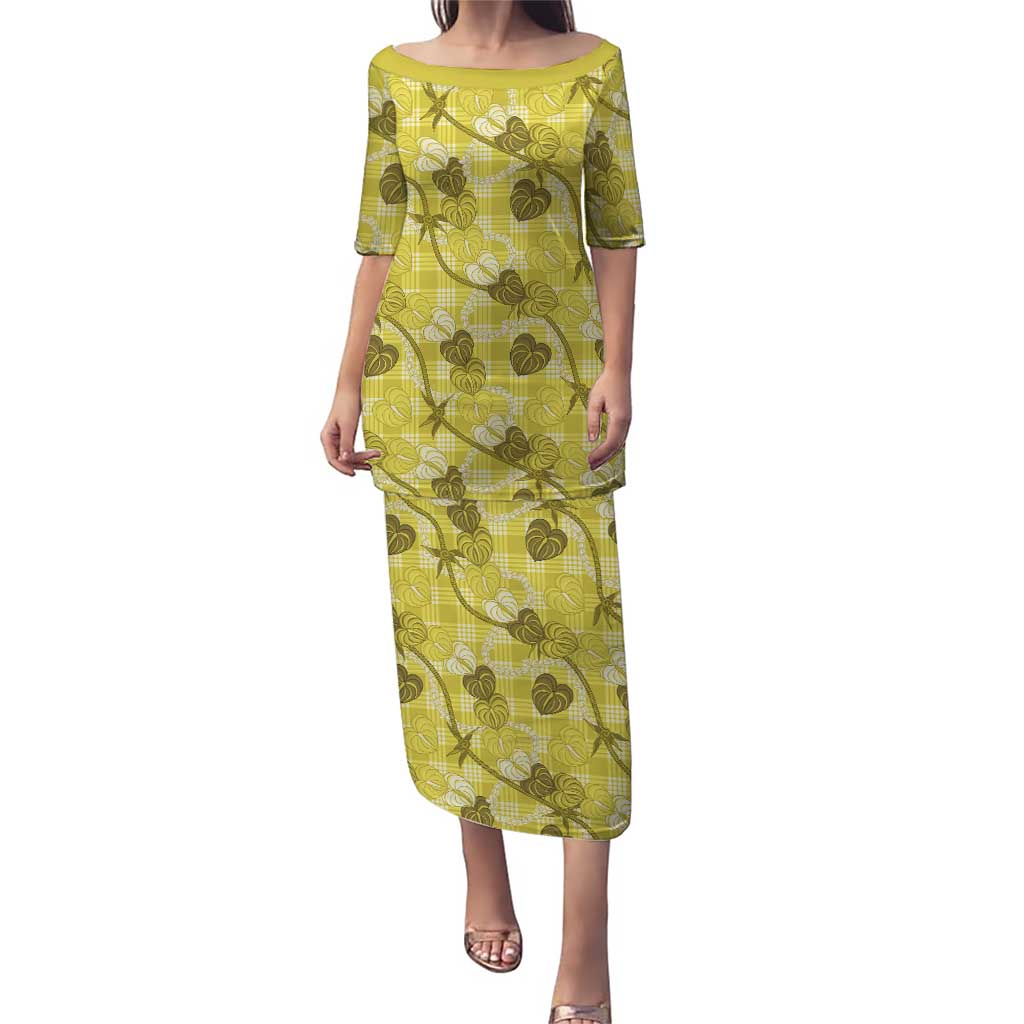 Anthurium Pikake Ti Leaf Palaka Puletasi Yellow Version LT01 Long Dress Yellow - Polynesian Pride