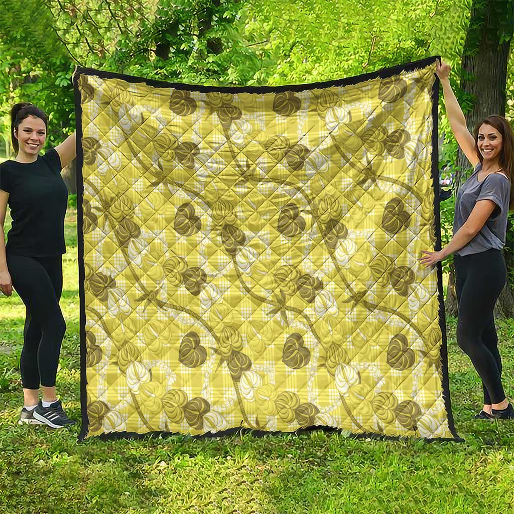 Anthurium Pikake Ti Leaf Palaka Quilt Yellow Version LT01 - Polynesian Pride