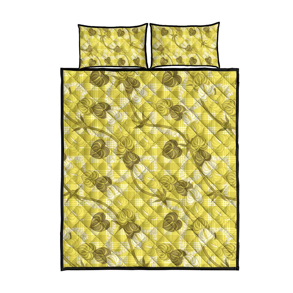 Anthurium Pikake Ti Leaf Palaka Quilt Bed Set Yellow Version LT01 - Polynesian Pride