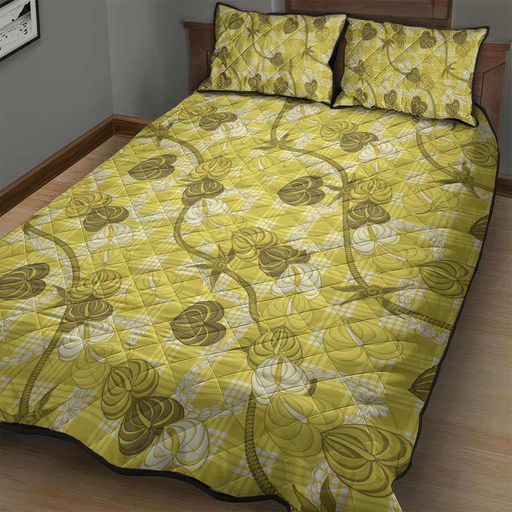 Anthurium Pikake Ti Leaf Palaka Quilt Bed Set Yellow Version LT01 - Polynesian Pride