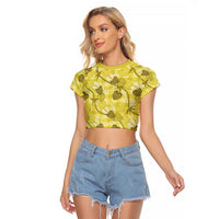 Anthurium Pikake Ti Leaf Palaka Raglan Cropped T Shirt Yellow Version LT01 Female Yellow - Polynesian Pride