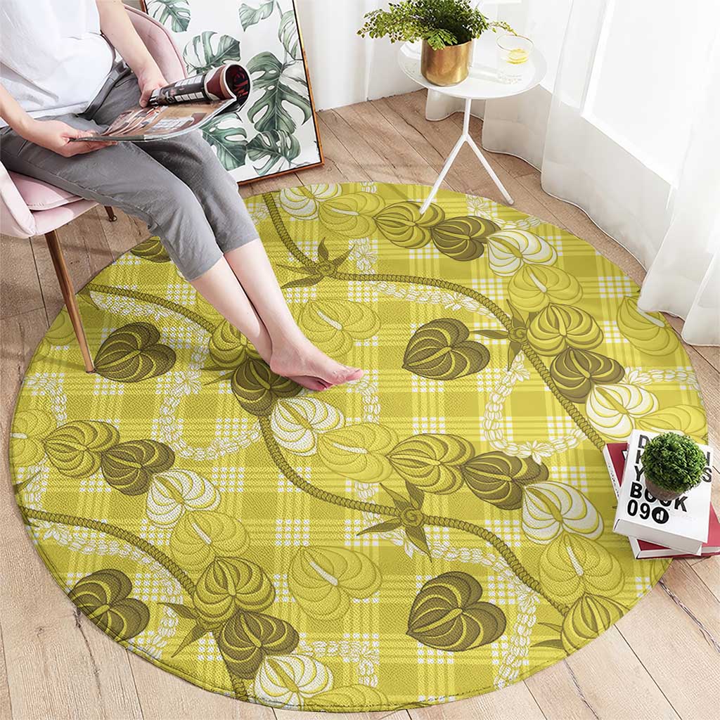 Anthurium Pikake Ti Leaf Palaka Round Carpet Yellow Version LT01 - Polynesian Pride