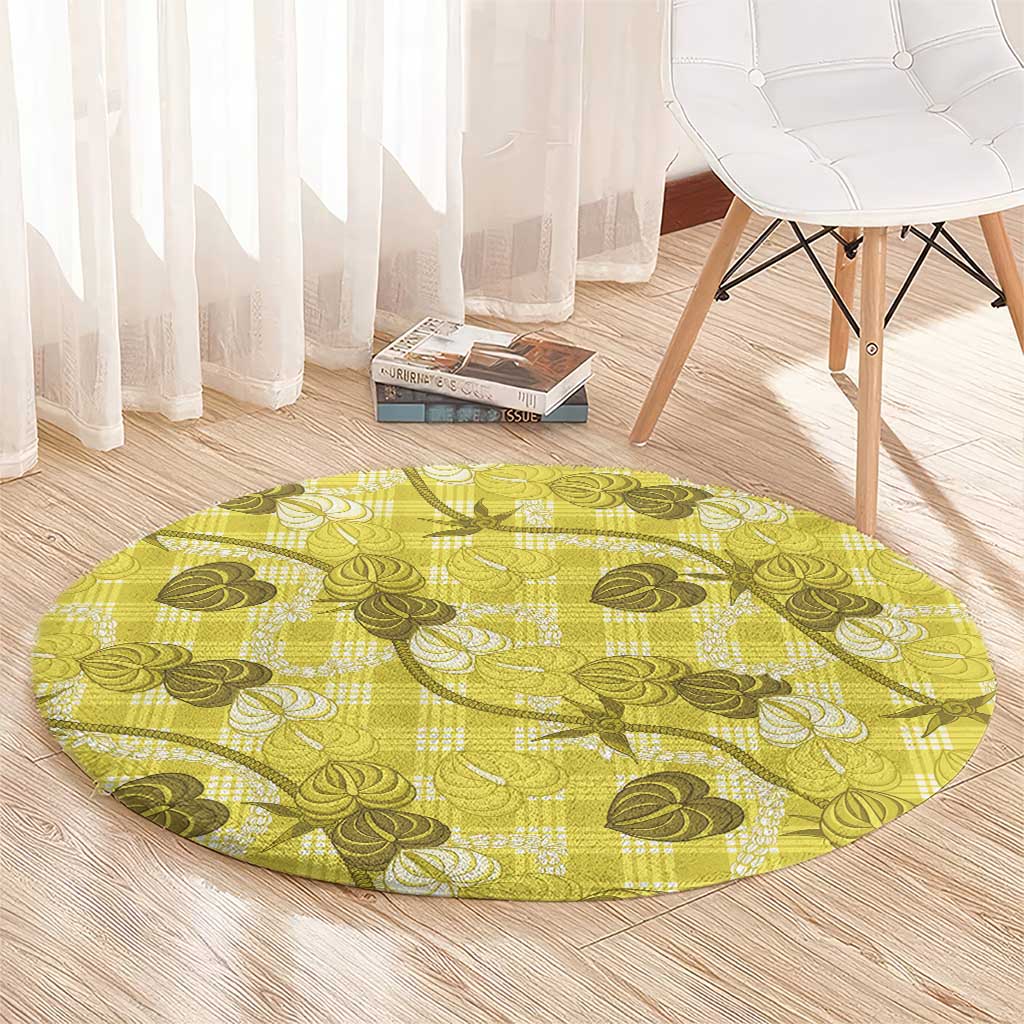 Anthurium Pikake Ti Leaf Palaka Round Carpet Yellow Version LT01 - Polynesian Pride