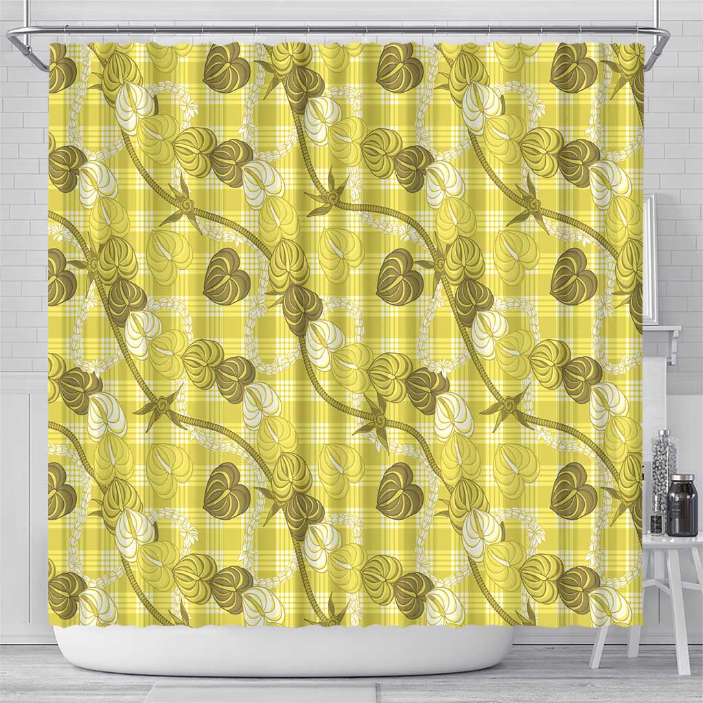 Anthurium Pikake Ti Leaf Palaka Shower Curtain Yellow Version LT01 - Polynesian Pride