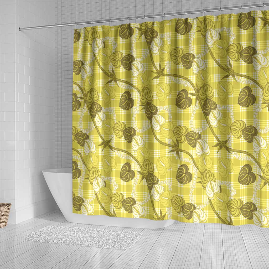 Anthurium Pikake Ti Leaf Palaka Shower Curtain Yellow Version LT01 - Polynesian Pride