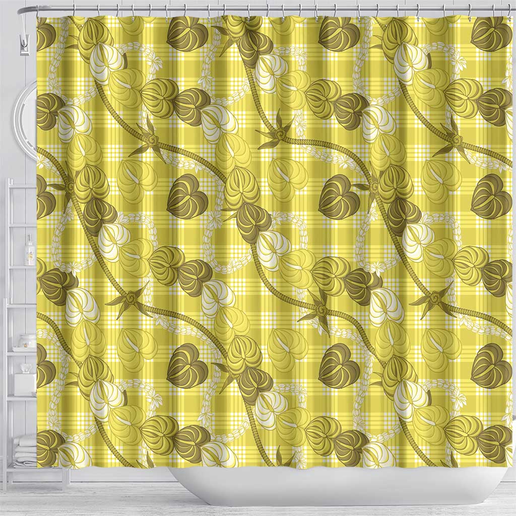 Anthurium Pikake Ti Leaf Palaka Shower Curtain Yellow Version LT01 - Polynesian Pride