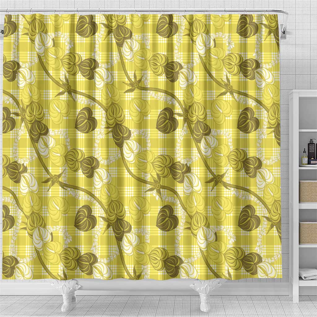 Anthurium Pikake Ti Leaf Palaka Shower Curtain Yellow Version LT01 - Polynesian Pride