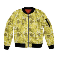 Anthurium Pikake Ti Leaf Palaka Sleeve Zip Bomber Jacket Yellow Version LT01 Unisex Yellow - Polynesian Pride