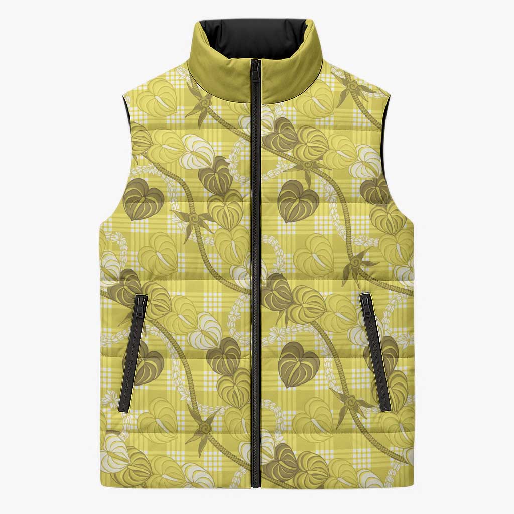 Anthurium Pikake Ti Leaf Palaka Sleeveless Puffer Jacket Yellow Version LT01 Unisex Yellow - Polynesian Pride